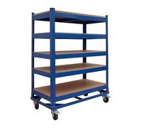 Relaxdays Carro de 5 Niveles, Ruedas y Freno, hasta 750 kg, Azul | 110 x 90 x 45 cm, carro de taller móvil, acero