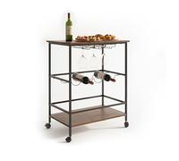 Relaxdays Carro de Bar con 2 bandejas, botellero y Colgador de Copas, 82x60x45 cm, marrón/Negro