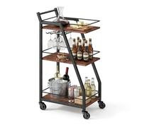 Relaxdays Carro de Cocina 3 Niveles, Estilo Industrial, portacopas, con Ruedas, 83×39×29 cm, marrón/Negro