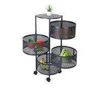 Carro de Cocina Relaxdays, 4 estantes giratorios, 75 x 34 cm, Metal, 2 Frenos, Carro con Ruedas Negro.