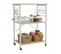 Relaxdays Carro de Cocina en Metal, 3 Niveles, 6 Ganchos, hogar y Oficina, 89x60x40 cm, Blanco Natural