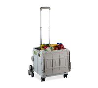 Relaxdays Carro Compra Plegable, Cesta con Ruedas Subeescaleras, Tapa, Asa Telescópica, hasta 50 kg, Blanco/Gris, 95 x 48.5 x 41 cm