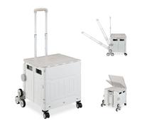 Relaxdays Carro Compra Plegable, Cesta con Ruedas Subeescaleras, Tapa, Asa Telescópica, hasta 50 kg, Blanco/Gris