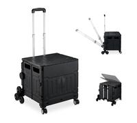 Relaxdays Carro Compra Plegable, Cesta con Ruedas Subeescaleras, Tapa, Asa Telescópica, hasta 50 kg, Negro, 95 x 52,5 x 47 cm
