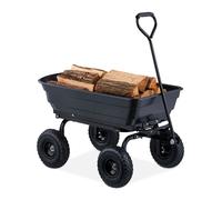 Relaxdays Carro de Jardín con Cubeta Basculante, Carrito de Mano 4 Ruedas Neumáticas 3,50-4, hasta 250 kg, Negro
