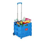 Relaxdays Carro de la Compra Plegable, Carrito de Transporte con Ruedas y Asa Telescópica, hasta 35 kg, Azul, Caucho, 98 x 45,5 x 37 cm