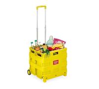 Relaxdays Carro de la Compra Plegable, Carrito de Transporte con Ruedas y Asa Telescópica, hasta 35 kg, Amarillo, Caucho, 98 x 45,5 x 37 cm