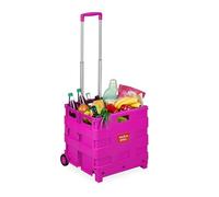 Relaxdays Carro de la Compra Plegable, Carrito de Transporte con Ruedas y Asa Telescópica, hasta 35 kg, Rosa, 98 x 45,5 x 37 cm