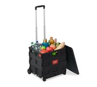 Relaxdays Carro de la Compra, Plegable, Carrito de Transporte con Ruedas y Asa Telescópica, hasta 35 kg, Negro/Gris, 98x44x38 cm