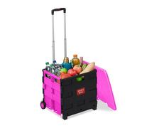 Relaxdays Carro de la Compra Plegable, Carrito de Transporte con Ruedas y Tapa, Asa Telescópica, hasta 35 kg, Rosa/Negro, 99 x 45,5 x 37,5 cm