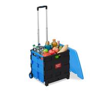 Relaxdays Carro de la Compra Plegable, Carrito de Transporte con Ruedas y Tapa, Asa Telescópica, hasta 35 kg, Azul/Negro