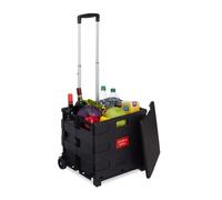 Relaxdays Carro de la Compra Plegable, Carrito de Transporte con Asa Telescópica y Tapa, hasta 35 kg, 99x45x38 cm, Negro