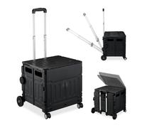 Relaxdays Carro de la compra plegable con tapa negro,plata