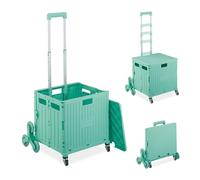 Relaxdays Carro de la Compra Subeescaleras, Plegable, Cesta con Ruedas, Tapa, Asa Telescópica, hasta 35 kg, Turquesa, 99 x 53 x 50 cm