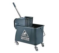 Relaxdays carro de limpieza, 2 cámaras, prensa plana, soporte fregona, gris