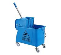 Relaxdays Carro de limpieza, 2 compartimentos, azul | Con prensa y soporte para fregona, 66×44×28 cm, PP