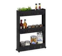 Relaxdays Carrito de Nichos, Estantería con Ruedas y 3 Baldas, Mueble Espacios Pequeños para Baño y Cocina, 71x12,5x54 cm, Plástico, Negro