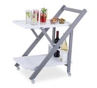 Relaxdays Carrito de Cocina de bambú, Plegable, Soporte para Botellas, Carrito de 2 Niveles, Altura 70 x 44 x 39,5 cm, Color Blanco y Gris