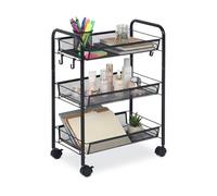 Relaxdays Carro de Servicio con 3 estantes de Rejilla, Metal Negro, 63x44.5x26 cm