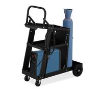 Relaxdays Carro de Soldadura, Soporte Bombona y Máquina de Soldar con 3 Estantes, hasta 90 kg, 88 x 40 x 71 cm, Negro