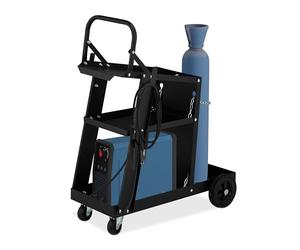 Relaxdays Carro de Soldadura, Soporte Bombona y Máquina de Soldar con 3 Estantes, hasta 90 kg, 88 x 40 x 71 cm, Negro