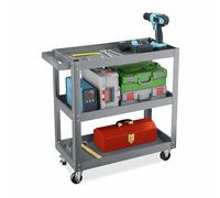 Relaxdays Carro de Taller 3 Niveles, móvil, Carga 100 kg, 76x78x35 cm, Gris
