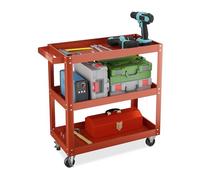 Relaxdays Carro de Taller, 3 Niveles, móvil, Carga 100 kg, Rojo | 76x78x35 cm