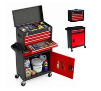 Relaxdays Carro de taller con cajones, cerradura rojo,negro,plata