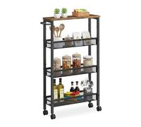 Relaxdays Carro Estrecho (AlxAnxF): 77x13x45,5 cm, estantería metálica de 4 Niveles para baño y Cocina, marrón/Negro, 75% Hierro, 77 x 13 x 45.5 cm