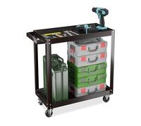 Relaxdays Carro Herramientas, Carrito Taller 2 Estantes, Ruedas, Camarera Metálica, hasta 100 kg, 76 x 78 x 35cm, Negro, Hierro, Acero, Caucho
