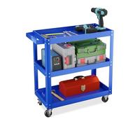 Relaxdays Carro Herramientas, Carrito Taller 3 Baldas, con Ruedas, Camarera Metálica, hasta 100kg, 76 x 78 x 35 cm, Azul, Caucho, Hierro, Acero
