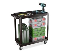 Relaxdays Carro Herramientas, Carrito Taller 2 Estantes, Ruedas, Camarera Metálica, hasta 100 kg, 76 x 78 x 35cm, Negro, Hierro, Acero, Caucho