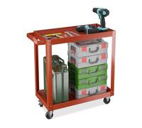 Relaxdays Carro Herramientas, Carrito Taller 2 Estantes, Ruedas, Camarera Metálica, hasta 100 kg, 76 x 78 x 35cm, Rojo, Caucho, Hierro, Acero