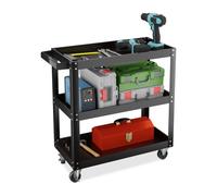 Relaxdays Carro Herramientas, Carrito Taller 3 Baldas, Ruedas, Camarera Metálica, hasta 100kg, 76 x 78 x 35 cm, Negro, Acero, Caucho, Hierro