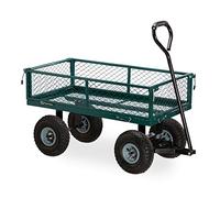 Relaxdays Carro Jardín hasta 150 kg, Acero-Goma, Verde, 53,5 x 50 x 109 cm | Transporte para exterior, laterales abatibles, hasta 150 kg