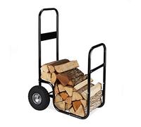 Relaxdays Carro Leña con Ruedas, Carrito Leñero, Portaleños Acero, hasta 60kg, para Transportar y Almacenar Leños, Negro, 107 x 53 x 69 cm