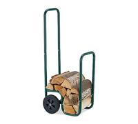 Relaxdays Carro para Leña con 2 Ruedas, Leñero Rondante para hasta 60 kg, Carretilla Transporte Troncos, Acero, Verde, Caucho, 109,5 x 41 x 45 cm