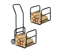 Relaxdays Carro para leña con cesta extraíble negro,gris