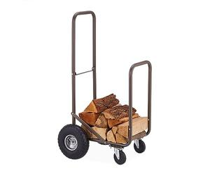 Relaxdays Carro para Leña con Neumáticos, Leñero Rondante para hasta 60 kg, Carretilla Troncos de 33 cm, Acero, Marrón