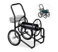 relaxdays Carro para Manguera de regar, Carrete portátil para Jardín, con 2 Ruedas, hasta 90 m, Metal, 1 Ud., Negro