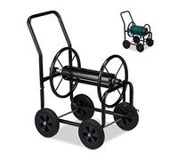 Relaxdays Carro para Manguera, Enrollador XL, Cuatro Ruedas de Goma, Manivela, para 60m, 81x48x80 cm, 1 Ud., Negro