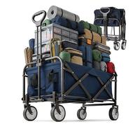 Relaxdays Carro Plegable 100 kg, Mango telescópico, Tejido Oxford, para Compras, Camping y Playa, Azul 89x50x72 cm