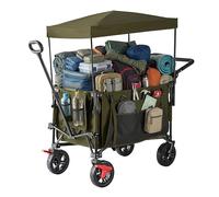 Relaxdays Carro Plegable 150 kg con Capota, asa telescópica, Ruedas con Freno, Verde 131x54x97 cm