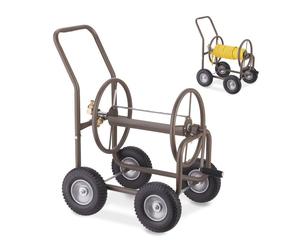 Relaxdays Carro portamangueras con 4 neumáticos marrón,negro,gris