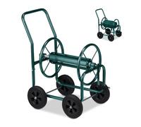 Relaxdays Carro portamangueras de metal verde verde oscuro,negro