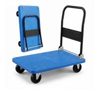 Relaxdays Carro transporte 300 kg, plegable, plataforma XL, asa, azul