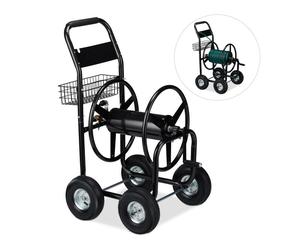 Relaxdays Carro XL enrollador de mangueras negro,plata