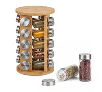 Relaxdays Carrusel de especias, bambú natural | soporte giratorio 360° con 20 tarros de cristal, dimensiones: 32 x 19 cm