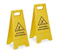 Relaxdays Cartel «¡Cuidado! Suelo resbaladizo», Doble Cara, Plegable, plástico, 59x29x23 cm, Amarillo