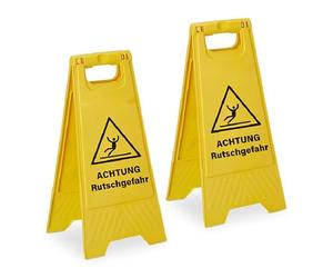 Relaxdays Cartel «¡Cuidado! Suelo resbaladizo», Doble Cara, Plegable, plástico, 59x29x23 cm, Amarillo
